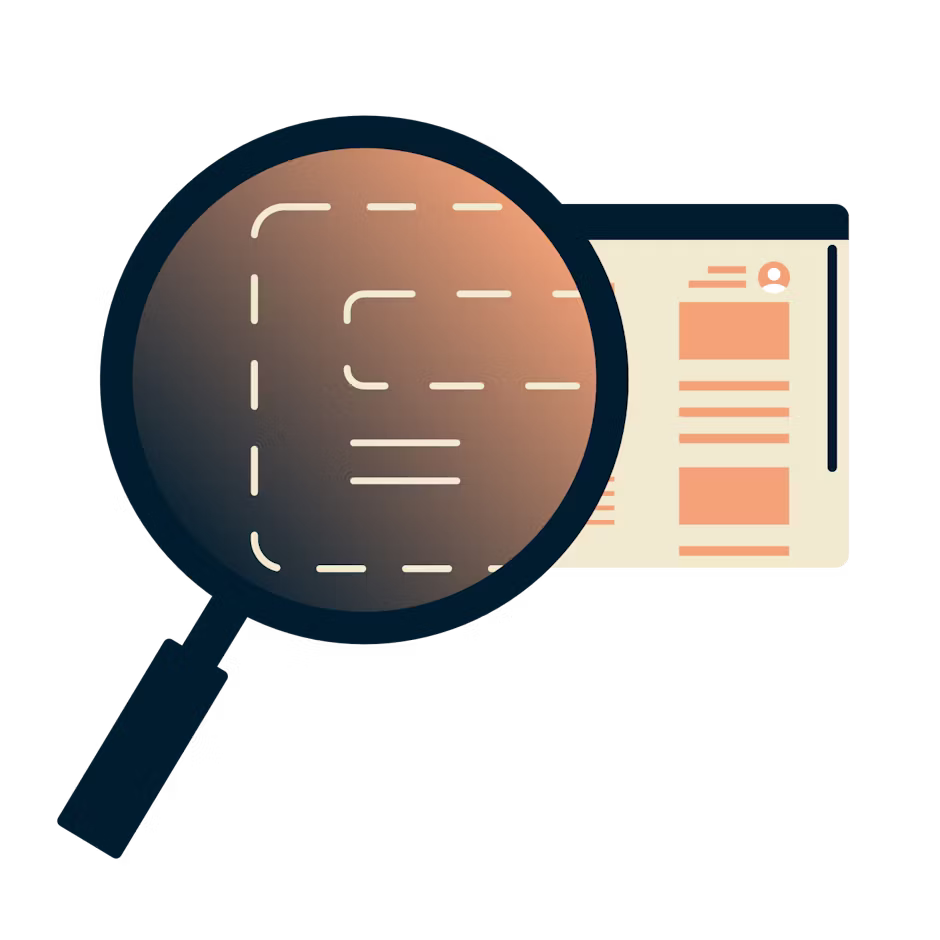 Lupe über einem Browser, der verschlüsselte Informationen anzeigt.