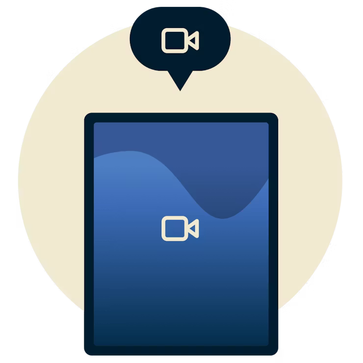 Video-Chat auf einem Telefon: Das Tablet zeigt ein Videosymbol mit einer Sprechblase, &uuml;ber der sich ein Videosymbol befindet.